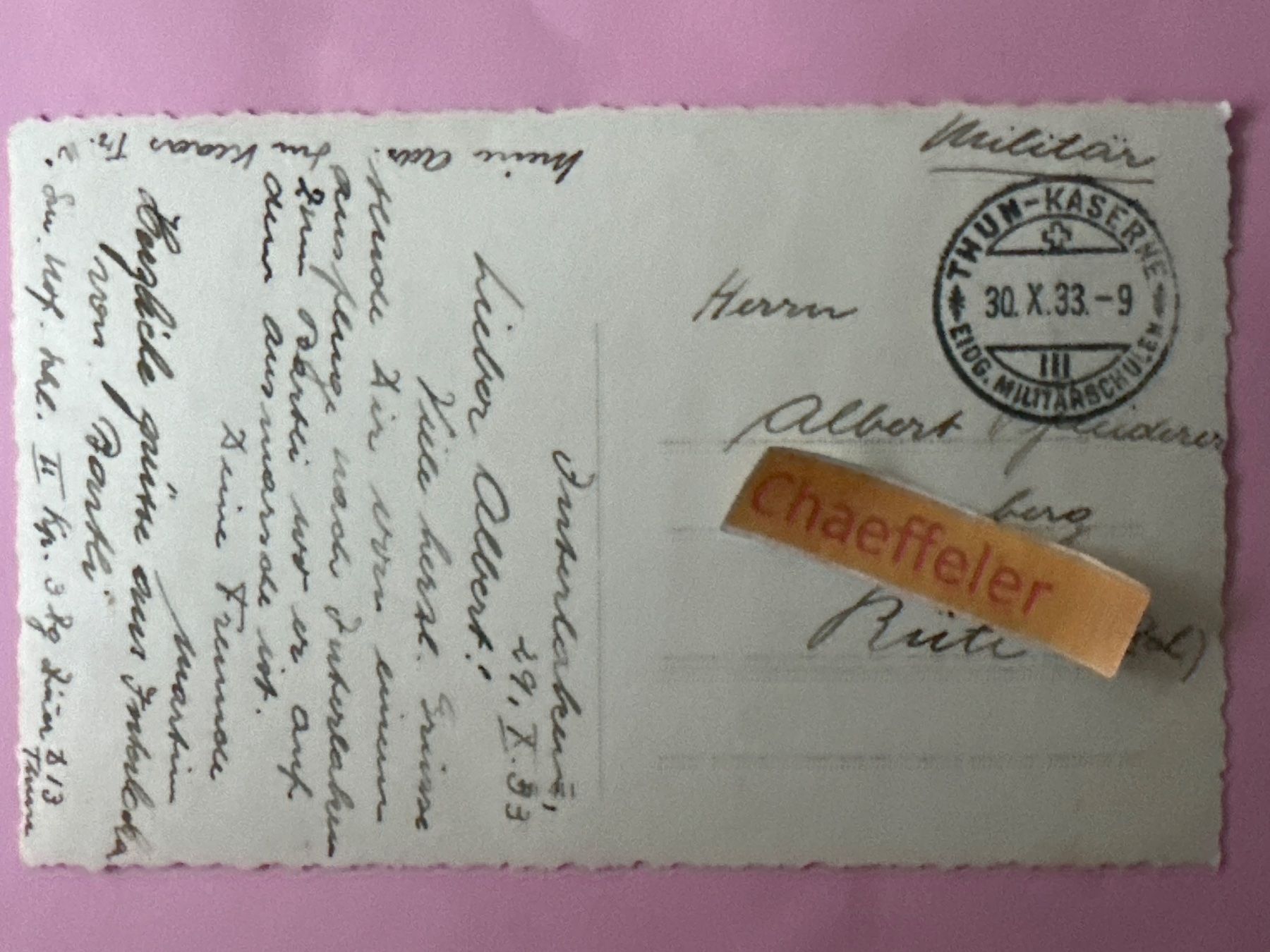Cartes postales: 1933 Militär-Post. Thun-Kaserne – D'occasion à Zürich par Chaeffeler 1