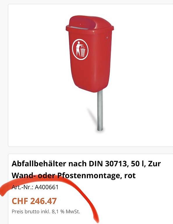 Cestini per rifiuti: neuer Abfallbehälter , 50 l, Zur Wand- oder Pfostenmontage – Nuovo e nell'imballaggio originale da Necker venduto da liq24 2