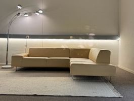 Ecksofa aus echtem Stierleder, Khaki mustard