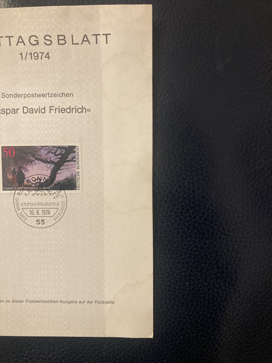 Tutti i francobolli: Caspar David Friedrich, Ersttagsblatt 1/1974 – Usato da Winterthur venduto da silen 3