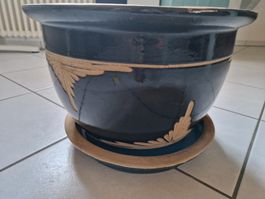 Dekorativer dunkelblauer Blumentopf mit Untersetzer Ø 32cm