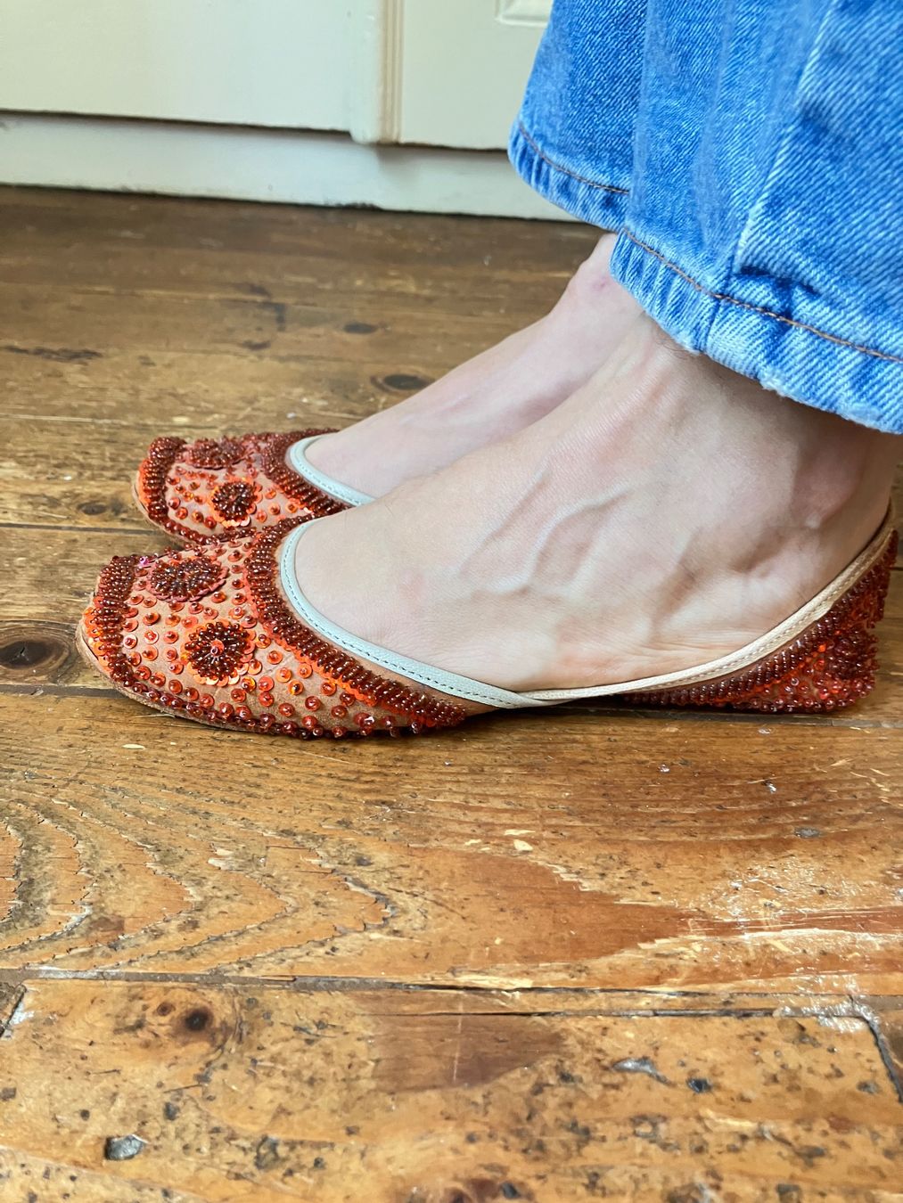 Scarpe da donna: Ballerines brodées de perles oranges - made in India – Usato da Genève venduto da sunflower.vintage 3
