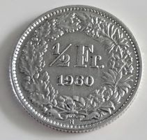 1/2 Franken 1960 Schweiz Silber Muenze guter Zustand