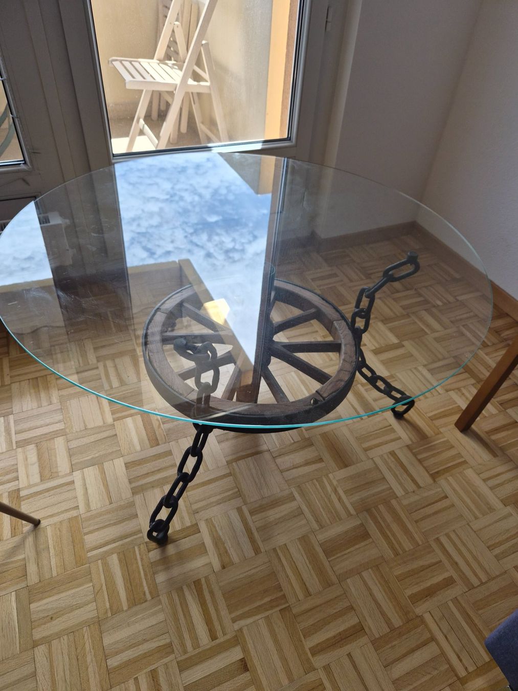 Tavoli: Magnifique table en bois, fer forgé et verre – Usato da Morges venduto da steve575m01 2