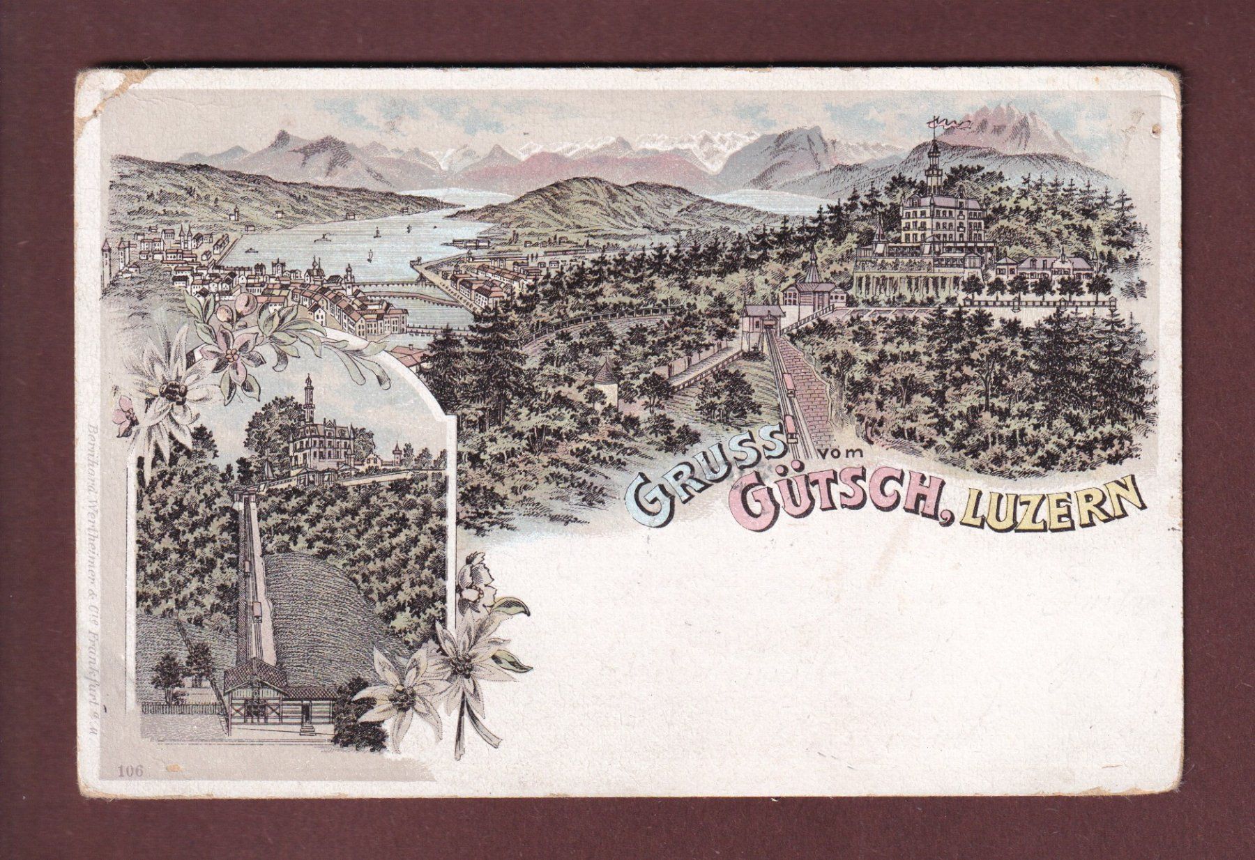 Cartoline postali: Gruss vom GÜTSCH, LUZERN - 1899 // Eckbug und Loch // – Usato da Pully venduto da nicecards