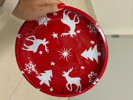 Weihnachtliche Servierplatte, rot/weiss, neuwertig!