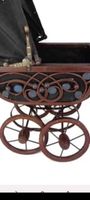 Antiker Puppenwagen Holz schwarz blau Vintage Sammlerstück 