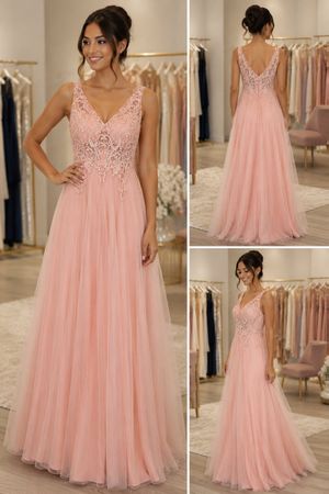 Abendkleid rosa Grösse 36 mit Perlen und Tüll