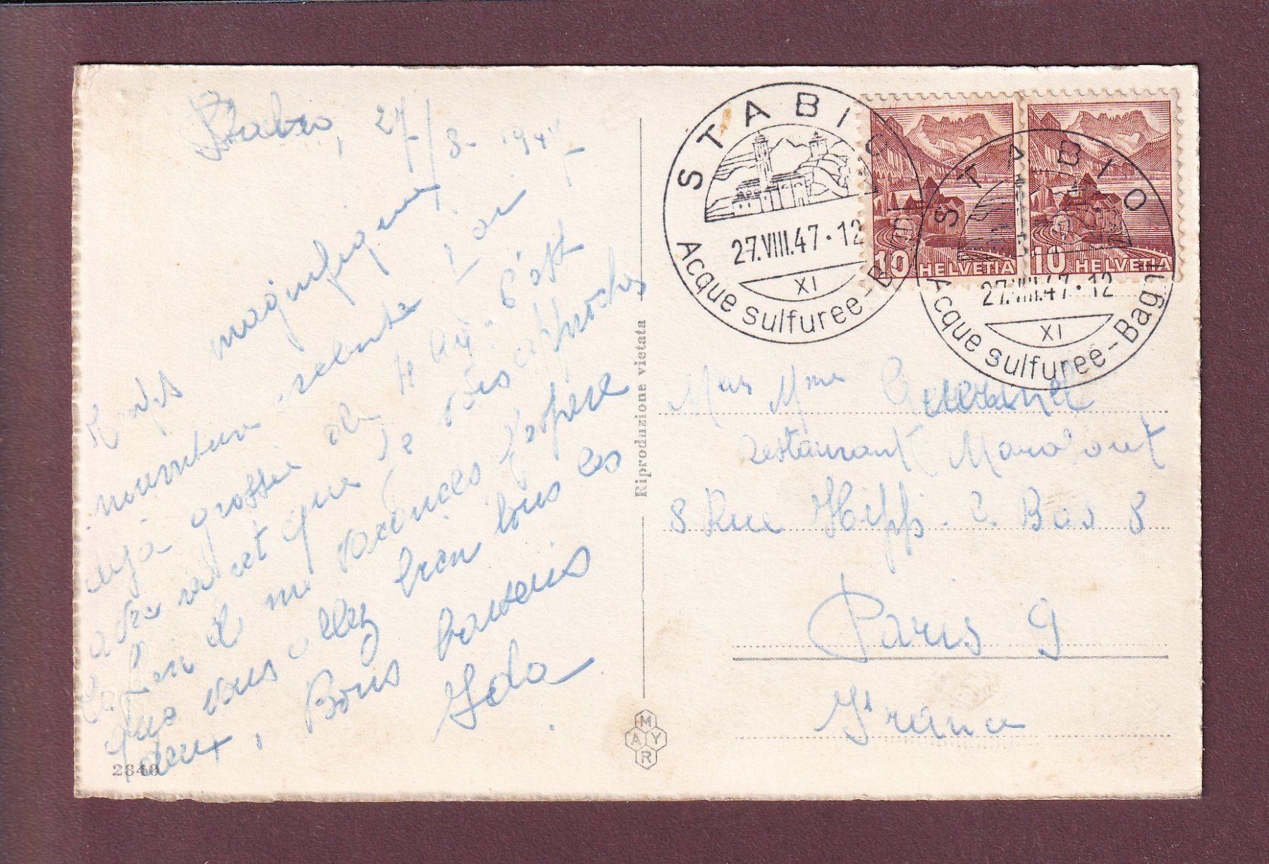 Cartoline postali: STABIO - 5 images - 1947 – Usato da Pully venduto da nicecards 1