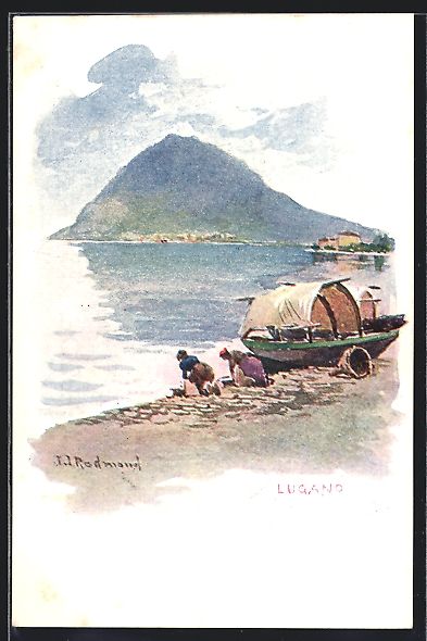 Ansichtskarten: Lugano, Waschfrauen am Seeufer – Gebraucht aus Berlin von bartko-reher