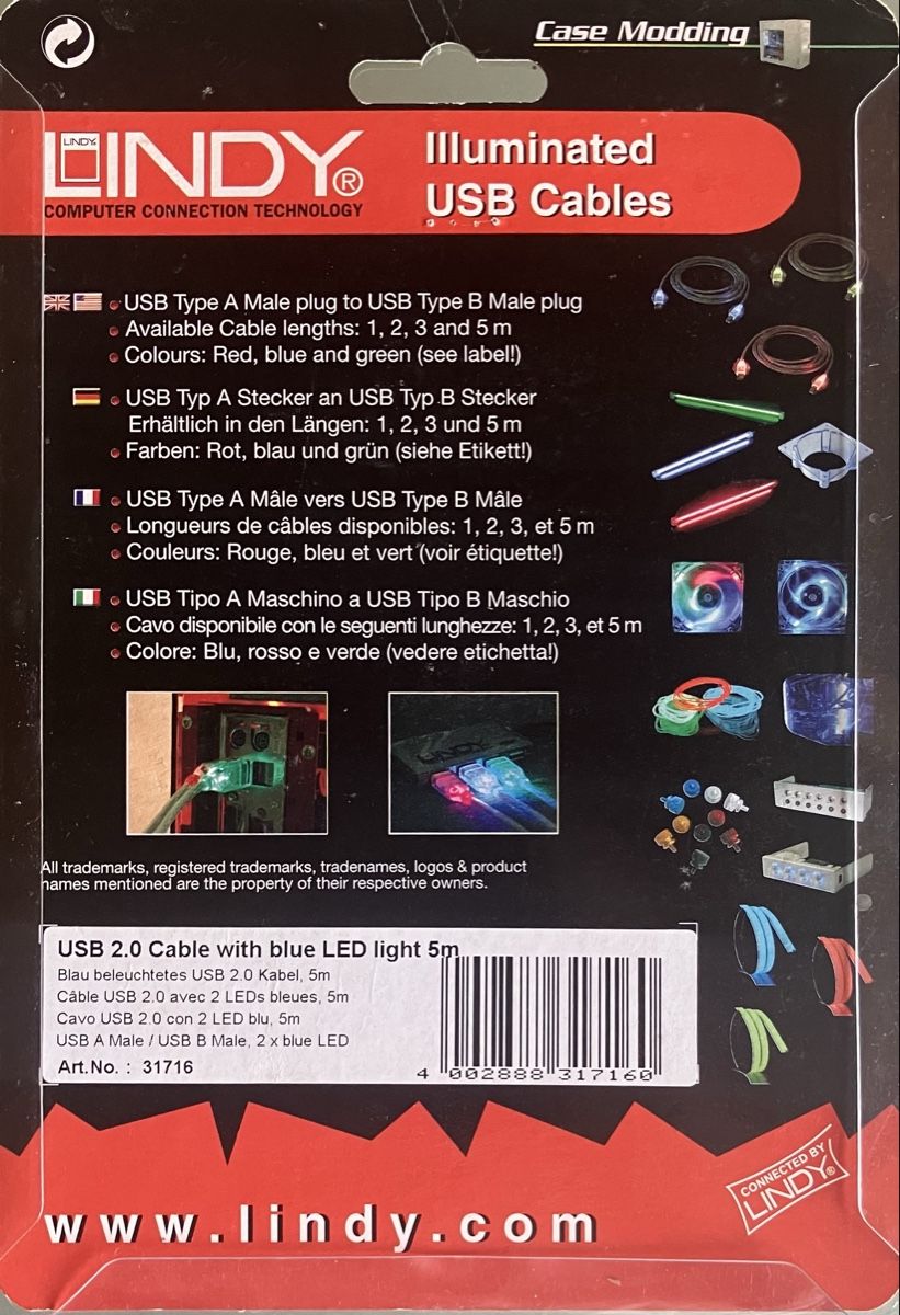 Cavi: USB 2.0 Kabel blau leuchtend – Nuovo e nell'imballaggio originale da Wädenswil venduto da Messervice 1