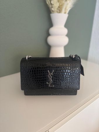 Saint Laurent Tasche Sunset Medium Kroko-Prägung Schwarz