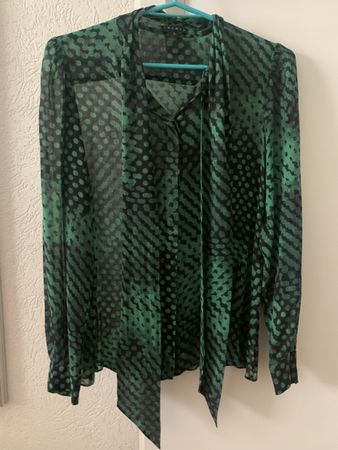 Theory Silk Green/Black Blouse - Size S - Excellent!