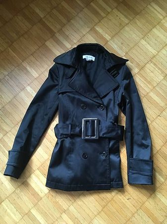Schwarzer Satin-Trenchcoat für Damen, Grösse S