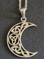 Collier Lune celtique Argent 925, pendentif original, 46 cm