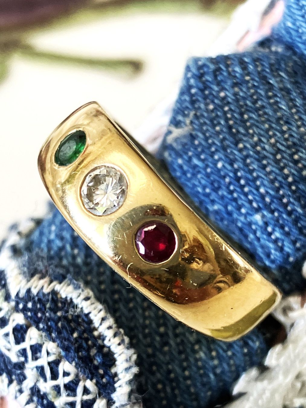 Goldschmied-RING Smaragd/Brillant/ Rubin 750er GG Massiv! (Gebraucht ...