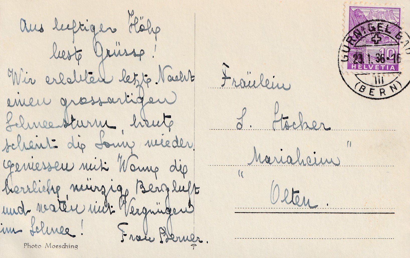 Cartoline postali: AK - Gantrisch - gel. 23.1.1936 – Usato da Fribourg venduto da schnalla92 1