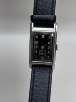 Herren Uhr Rechteckig Schwarz Lederarmband Handaufzug