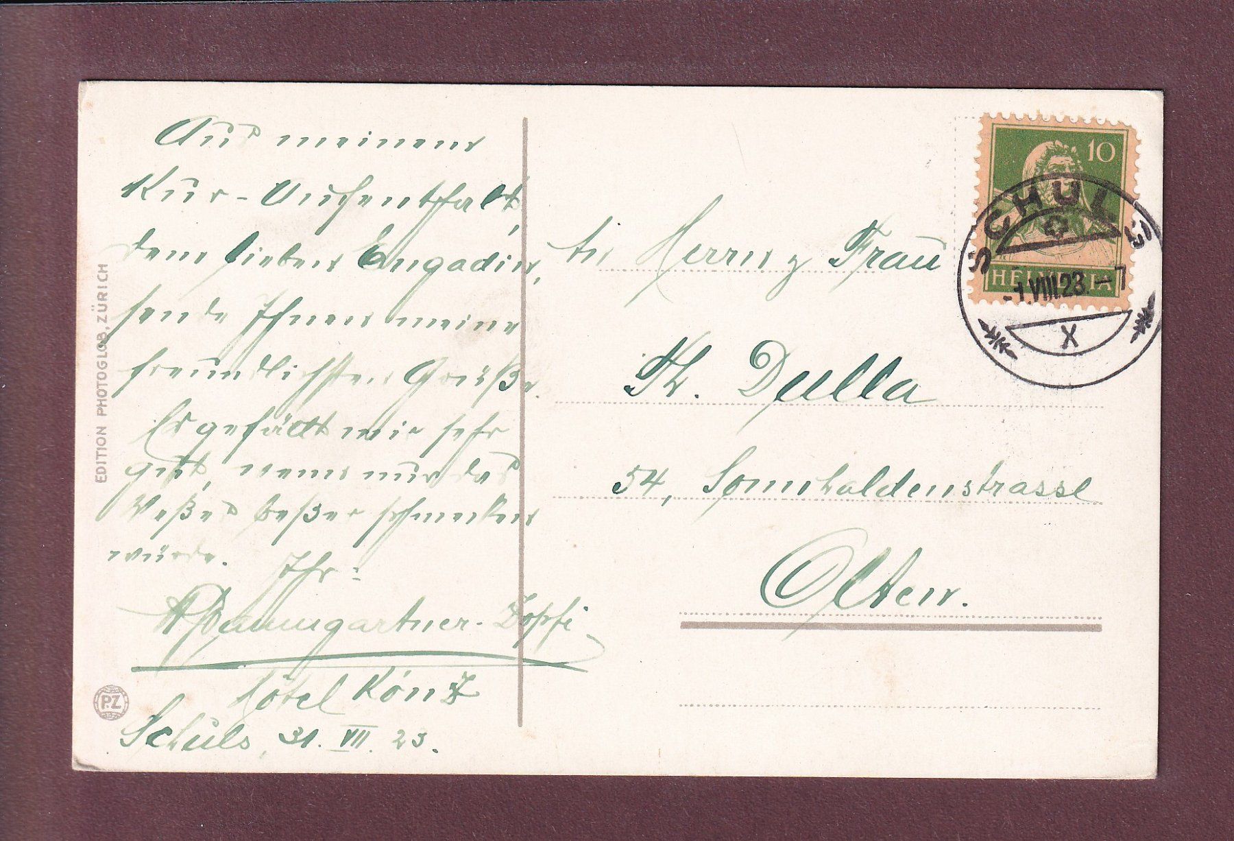Cartoline postali: SCHLOSS TARASP - 1923 – Usato da Pully venduto da nicecards 1