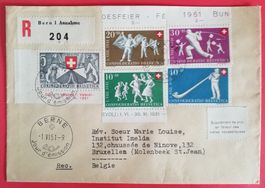 B195) 1951 FDC französisch Pro Patria nach Belgien Kt. 325.-