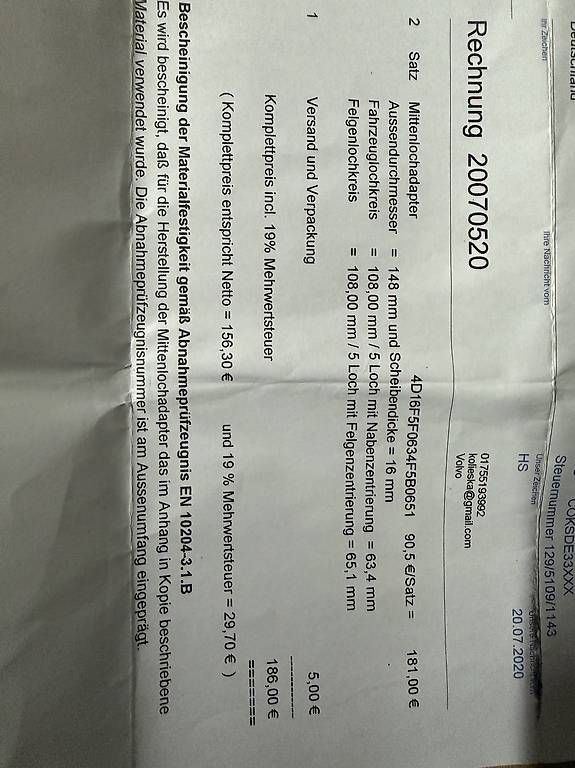 Tutti pezzi di ricambio auto: Lochkreisadapter Volvo – Usato da Naters venduto da brunteles 1