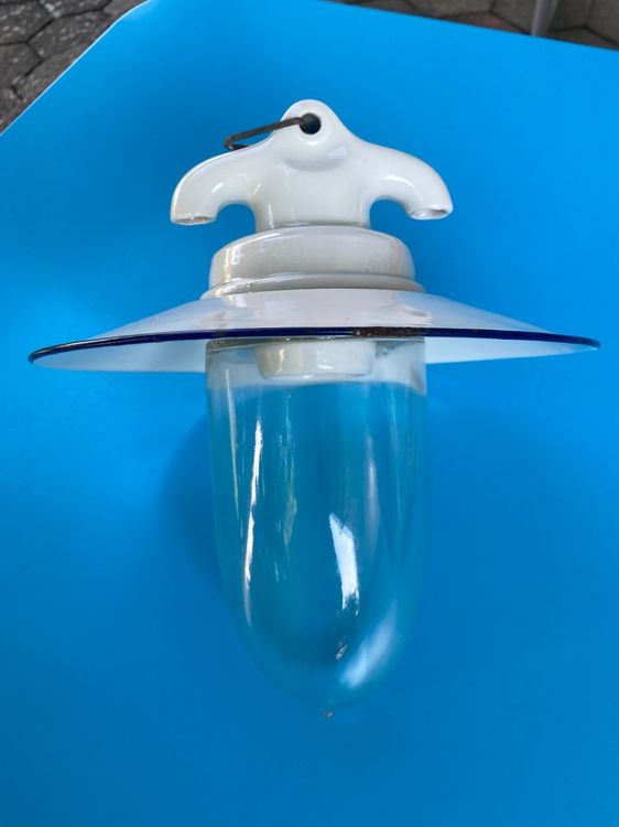 ANTIKE STALLLAMPE HÄNGELAMPE M. ORIG. EINSCHRAUBGLAS +EMAIL | Kaufen ...