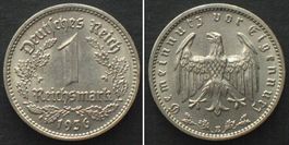 DRITTES REICH 1 Mark 1936 E, Nickel J.354, SELTEN! vz+