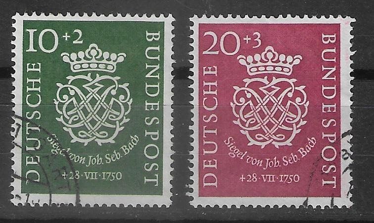 Alle Briefmarken: Bund 121 - 122 Bachsiegel Satz gestempelt – Gebraucht aus Ettingen von Kartenplanet