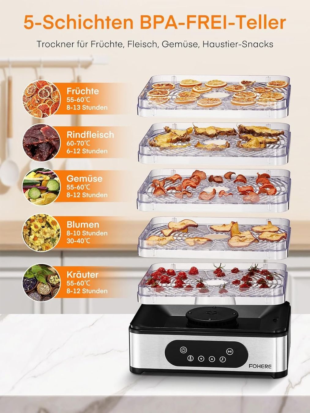 Elettrodomestici da cucina: Dörrautomat 5 Tabletts 420W Timer Edelstahl – Nuovo e nell'imballaggio originale da St. Gallen venduto da sch_zsz7 1