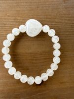 Milchquarz Armband mit Herz: 8mm Weiße Kristall-Perlen