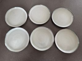 Teller 6 Stück grau mit braunem Rand IKEA ø22.2cm h= 2-2.6cm