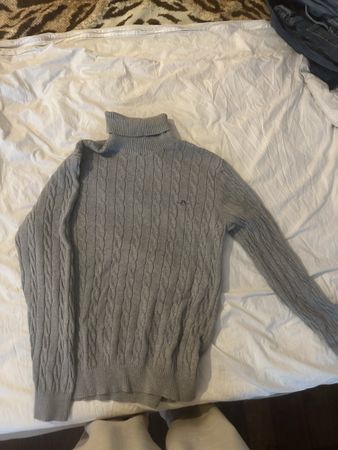 Rollkragenpullover Zopfmuster grau Grösse L