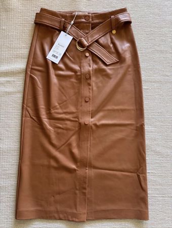 Neu Midi Jupe lederoptik mit Gürtel NEU XS