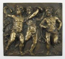 Antik Wandrelief Bronze Platte mit musizierenden Puti Engeln