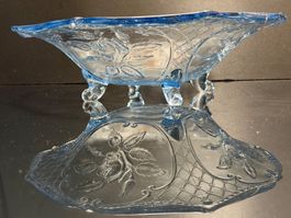 ART DECO/JUGENDSTIL - SCHALE MIT 4 FÜSSEN, ALTES HELLBLAU