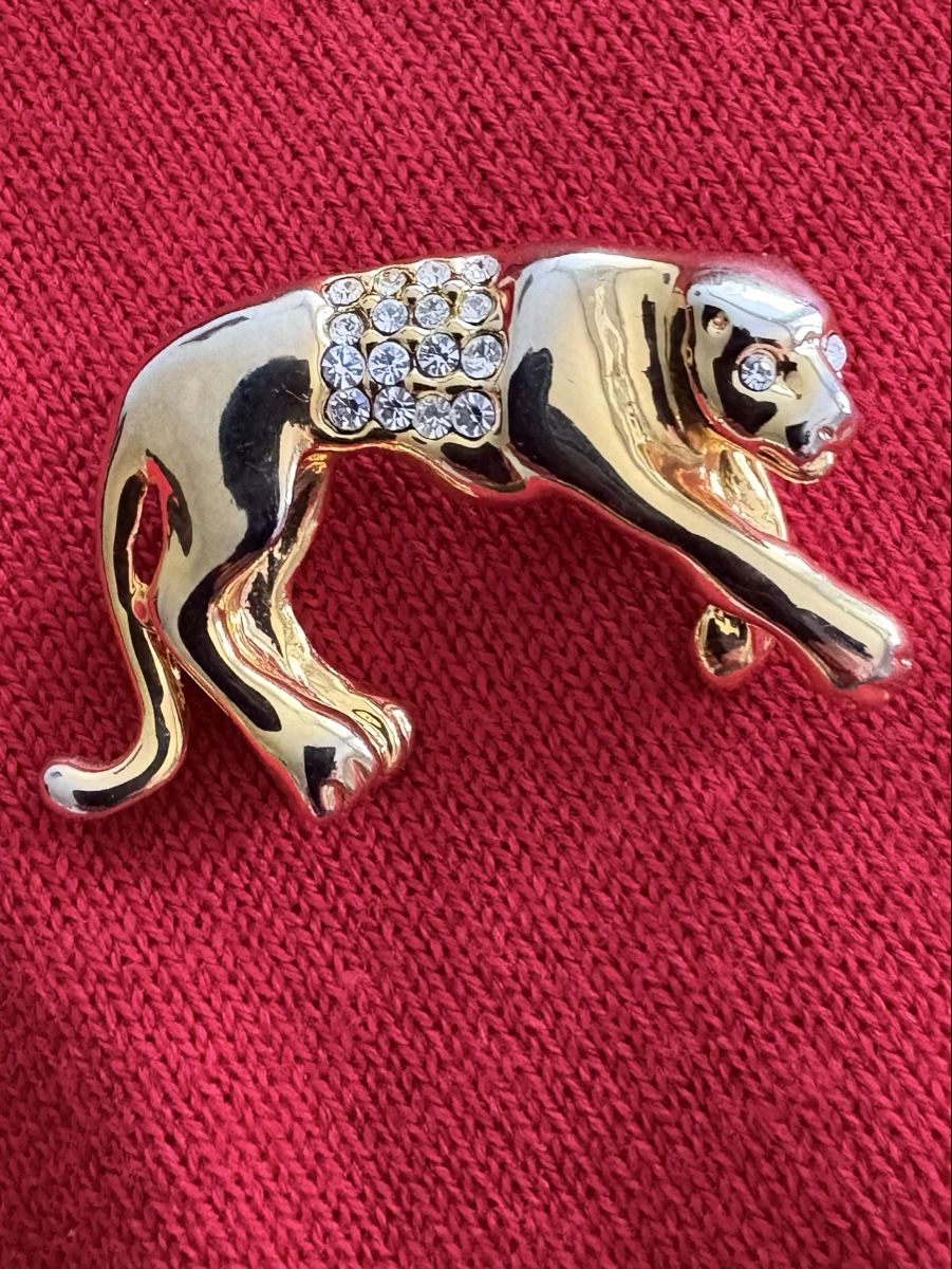 Spille & Fermagli: Broche Panthère ou Léopard Dorée avec Strass Étincelants – Usato da Crans  Montana venduto da proff 1