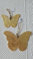 2 goldene Deko-Schmetterlinge zum Aufhängen Metall goldig