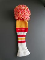 Golfschlägerhaube rot/gelb gestreift mit Bommel neu, Spanien