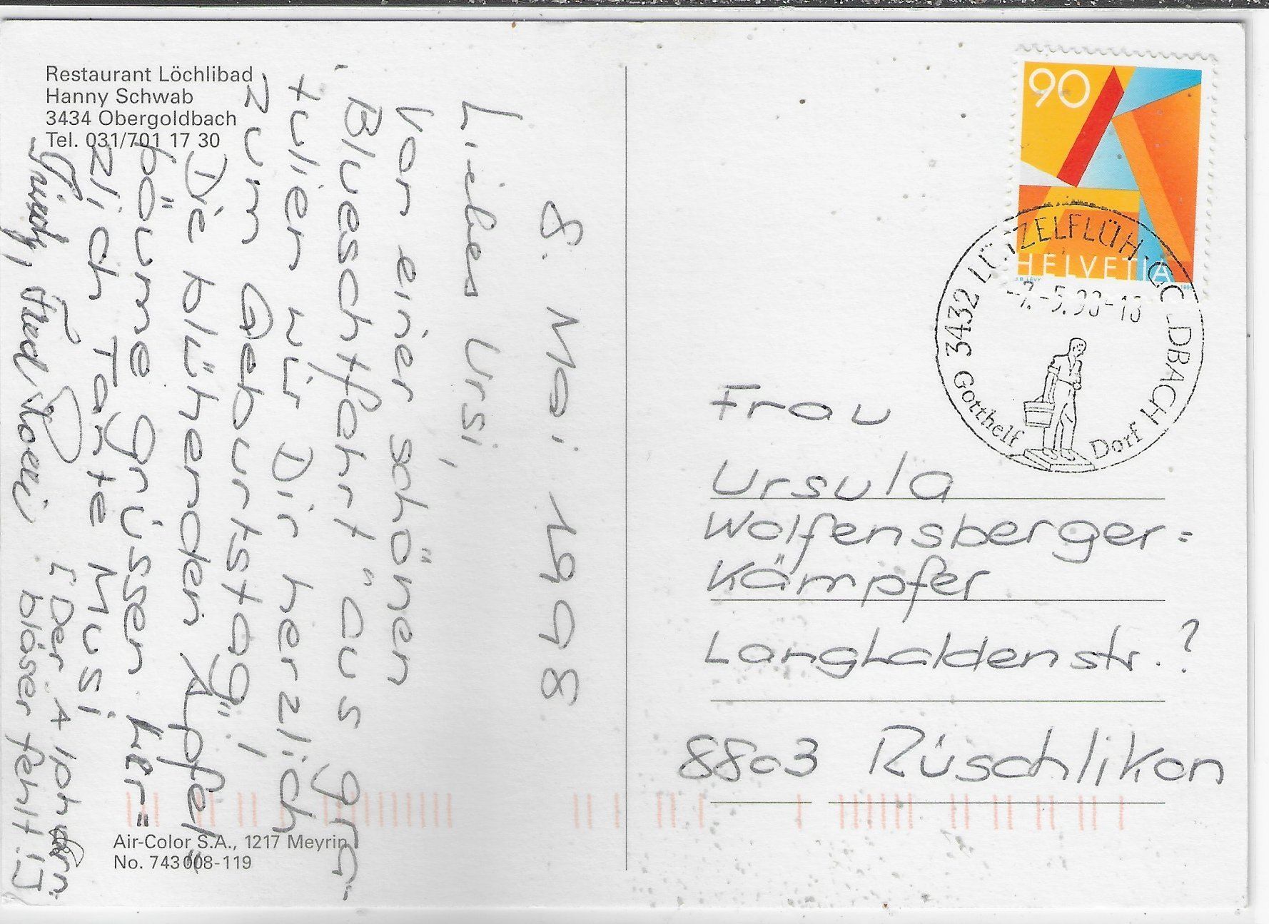 Cartoline postali: Flugaufnahme Restaurant Löchlibad - Obergoldbach – Usato da Ettingen venduto da Kartenplanet 1