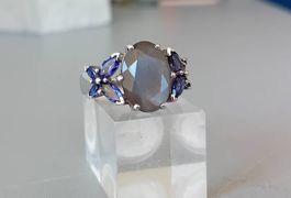 Ring Silber mit Mondstein und Iolith