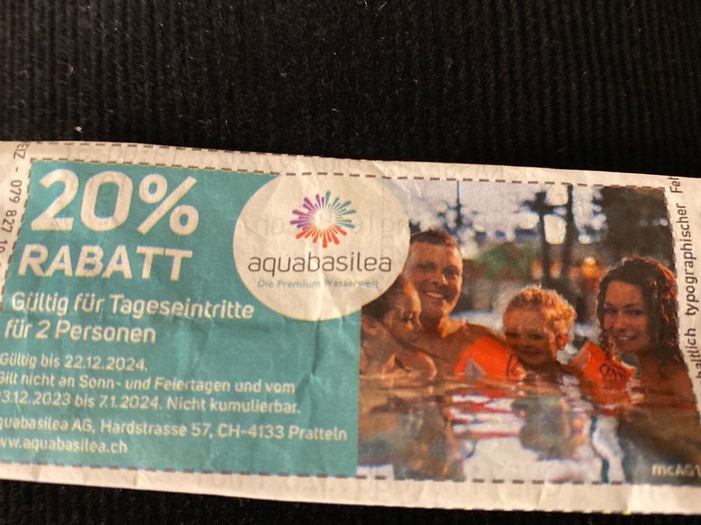 1 mal 2 Tageseintritte Aquabasilea 20%günstiger (Neu (gemäss ...