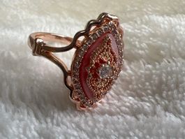 Rosegold Ring mit rosa Stein & Zirkonia, 925 Silber Gr 51-52