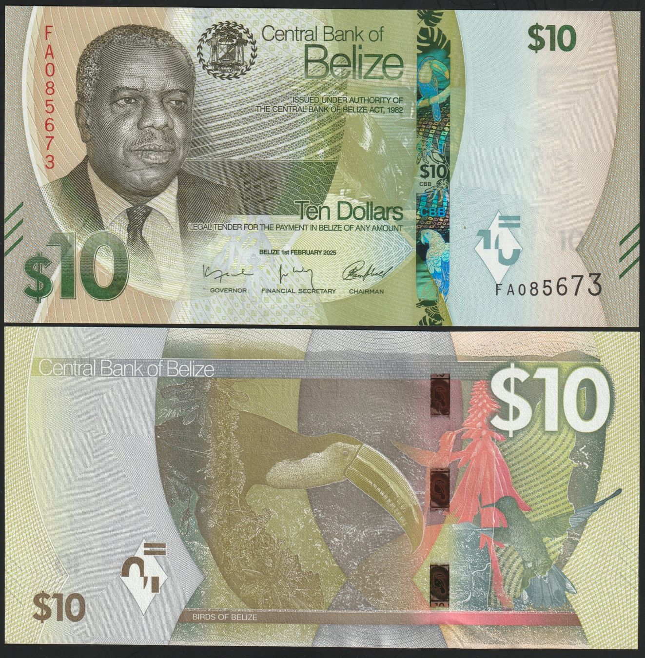 Banconote: Belize 10 Dollars UNC 2025 – Nuovo e nell'imballaggio originale da Naters venduto da Radman
