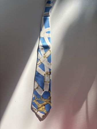 Vintage Hermès Silk Tie, Blue and Gold Design