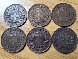 Lot 2 Rappen 1925/37 - Lot 6 Stück!