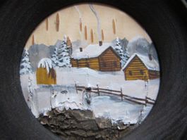 Vintage gerahmte Birkenrinde miniatur Malerei Russland
