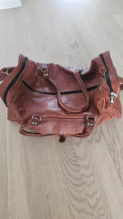 Reisetasche aus Leder braun von Gustileder mit Reissverschlu