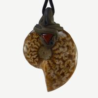 Ganzer Ammonit Steinanhänger mit eingefasstem Tigerauge