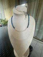 Halskette und Armband Set mit Apatit und Süsswasser Perlen 
