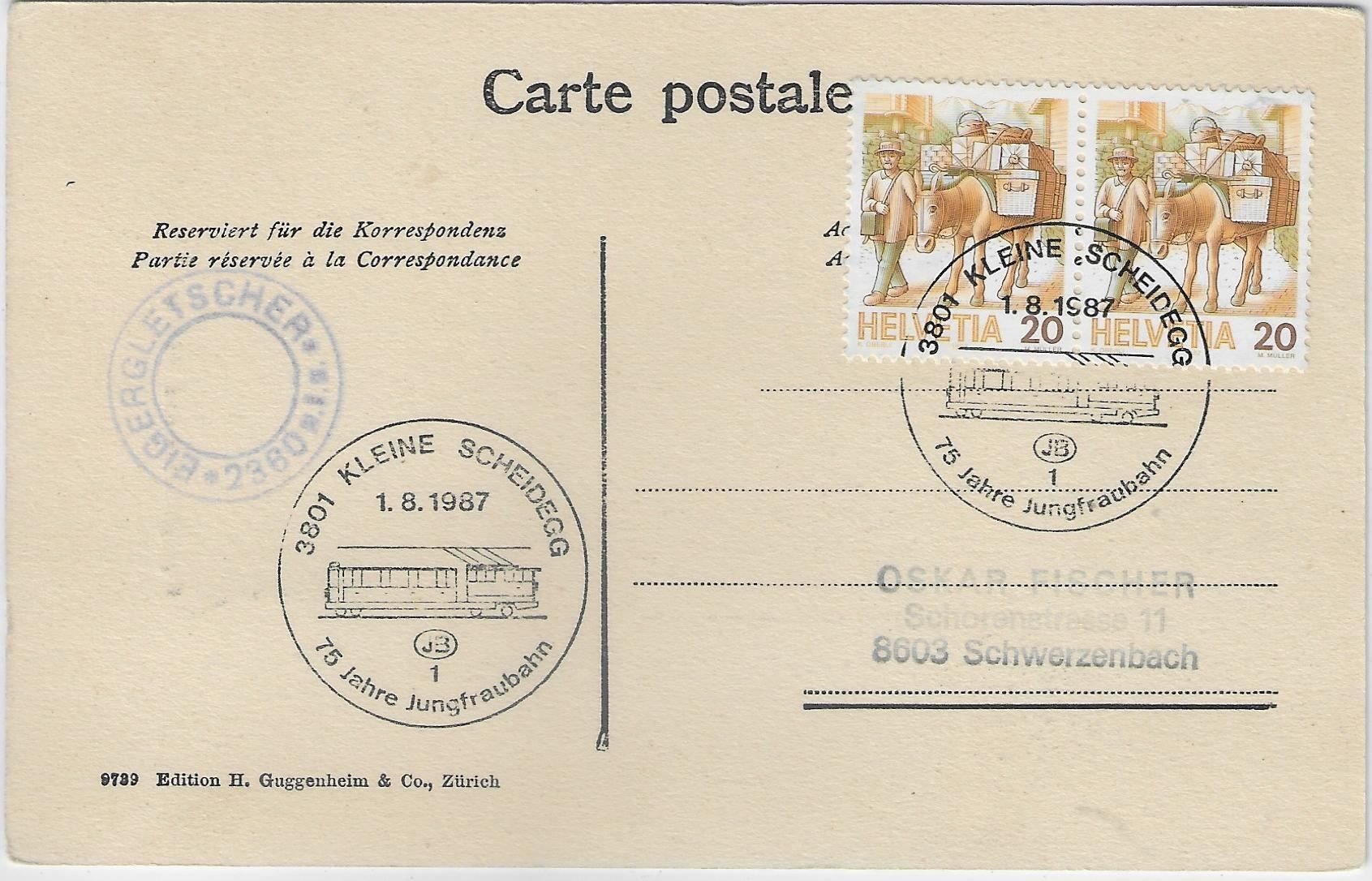 Cartoline postali: Eigergletscher und Mönch - Hornschlitten – Antico da Ettingen venduto da Kartenplanet 1